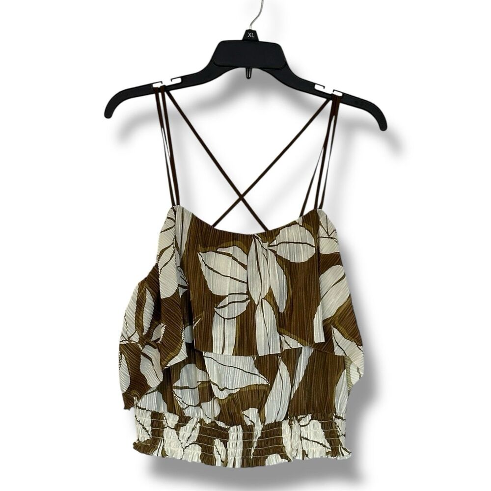 Nine West Strappy Tank Top Smocked Waist Green Floral XXL